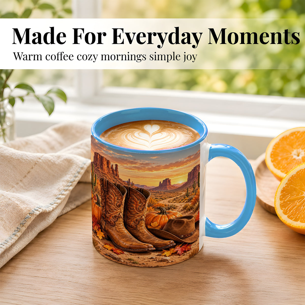 #pl[11oz|Blue] Western Autumn Coffee Mug, Cowboy Boots Mug, Ceramic Cup