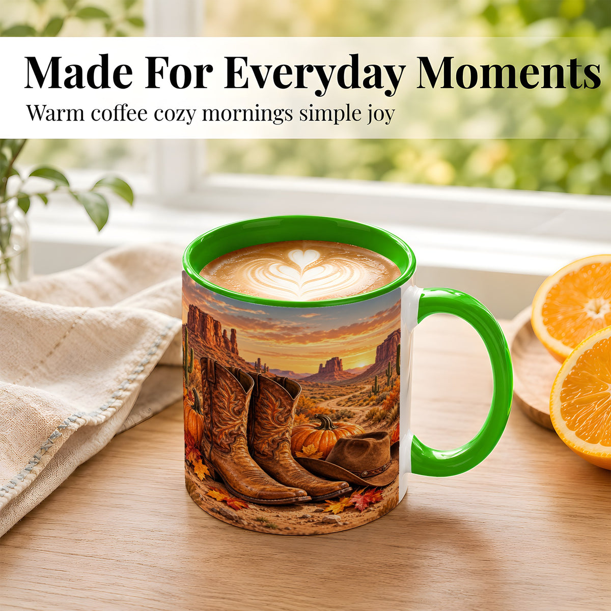 #pl[11oz|Green] Western Autumn Coffee Mug, Cowboy Boots Mug, Ceramic Cup