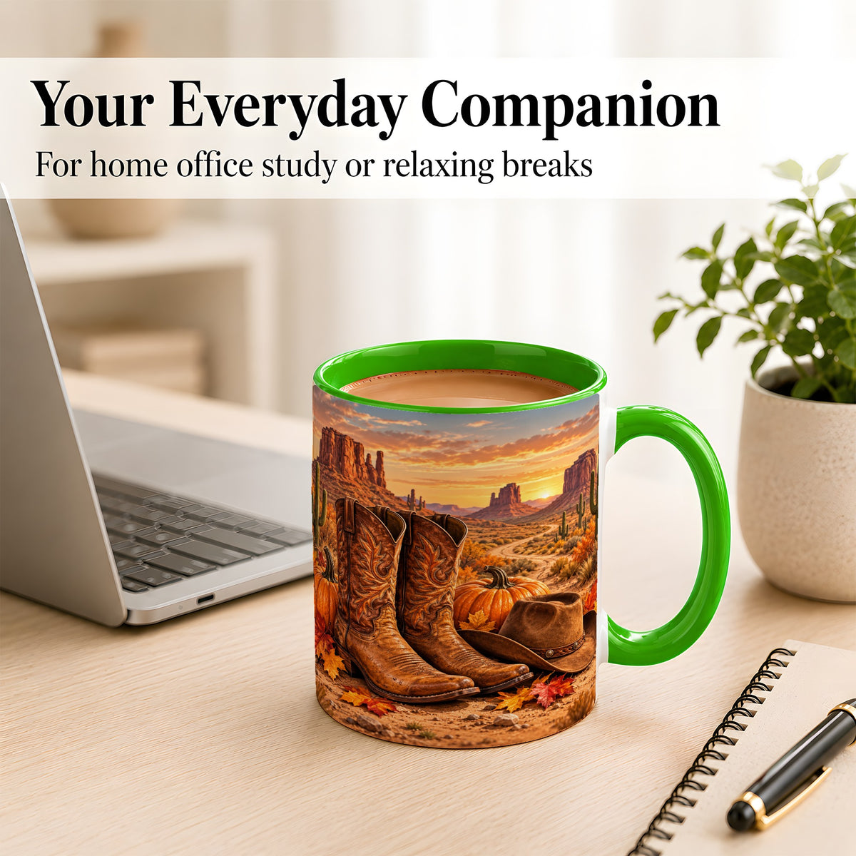 #pl[11oz|Green] Western Autumn Coffee Mug, Cowboy Boots Mug, Ceramic Cup