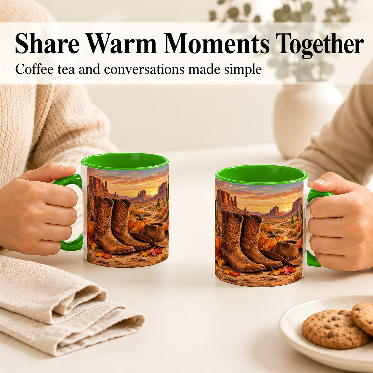 #pl[11oz|Green] Western Autumn Coffee Mug, Cowboy Boots Mug, Ceramic Cup
