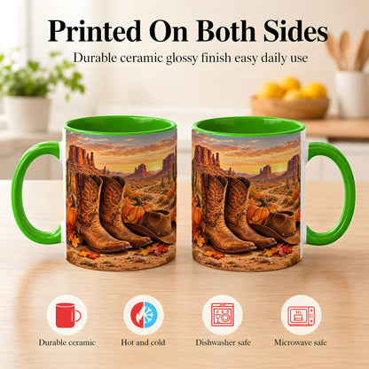 #pl[11oz|Green] Western Autumn Coffee Mug, Cowboy Boots Mug, Ceramic Cup
