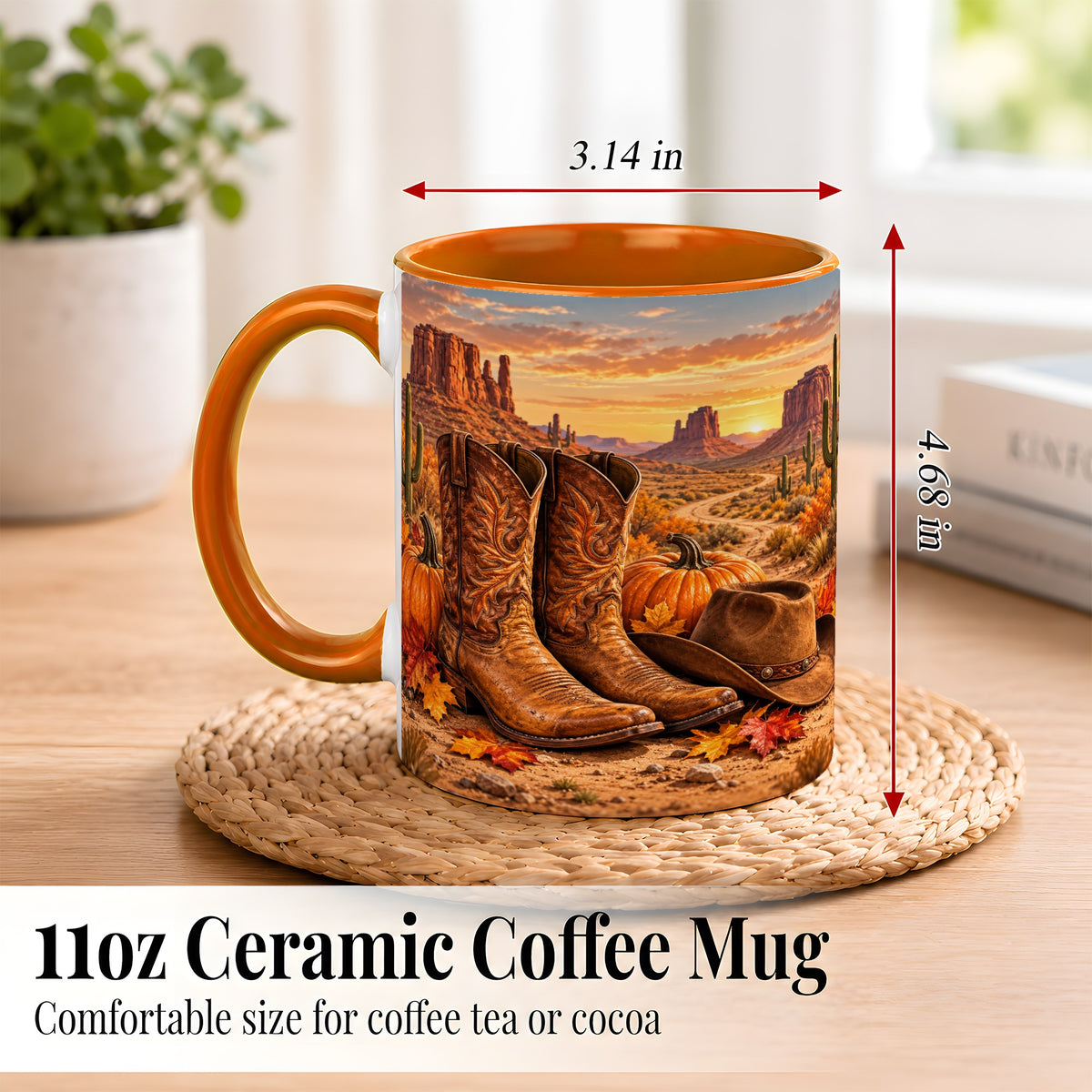#pl[11oz|Orange] Western Autumn Coffee Mug, Cowboy Boots Mug, Ceramic Cup