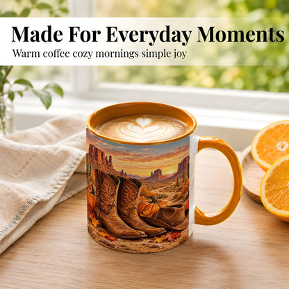 #pl[11oz|Orange] Western Autumn Coffee Mug, Cowboy Boots Mug, Ceramic Cup