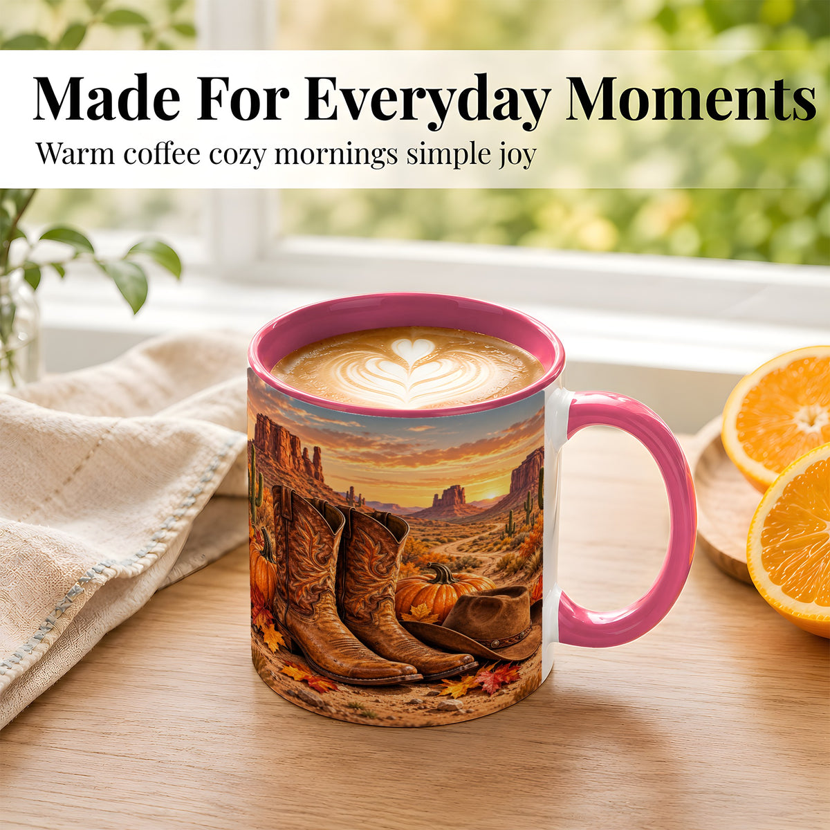 #pl[11oz|Pink] Western Autumn Coffee Mug, Cowboy Boots Mug, Ceramic Cup