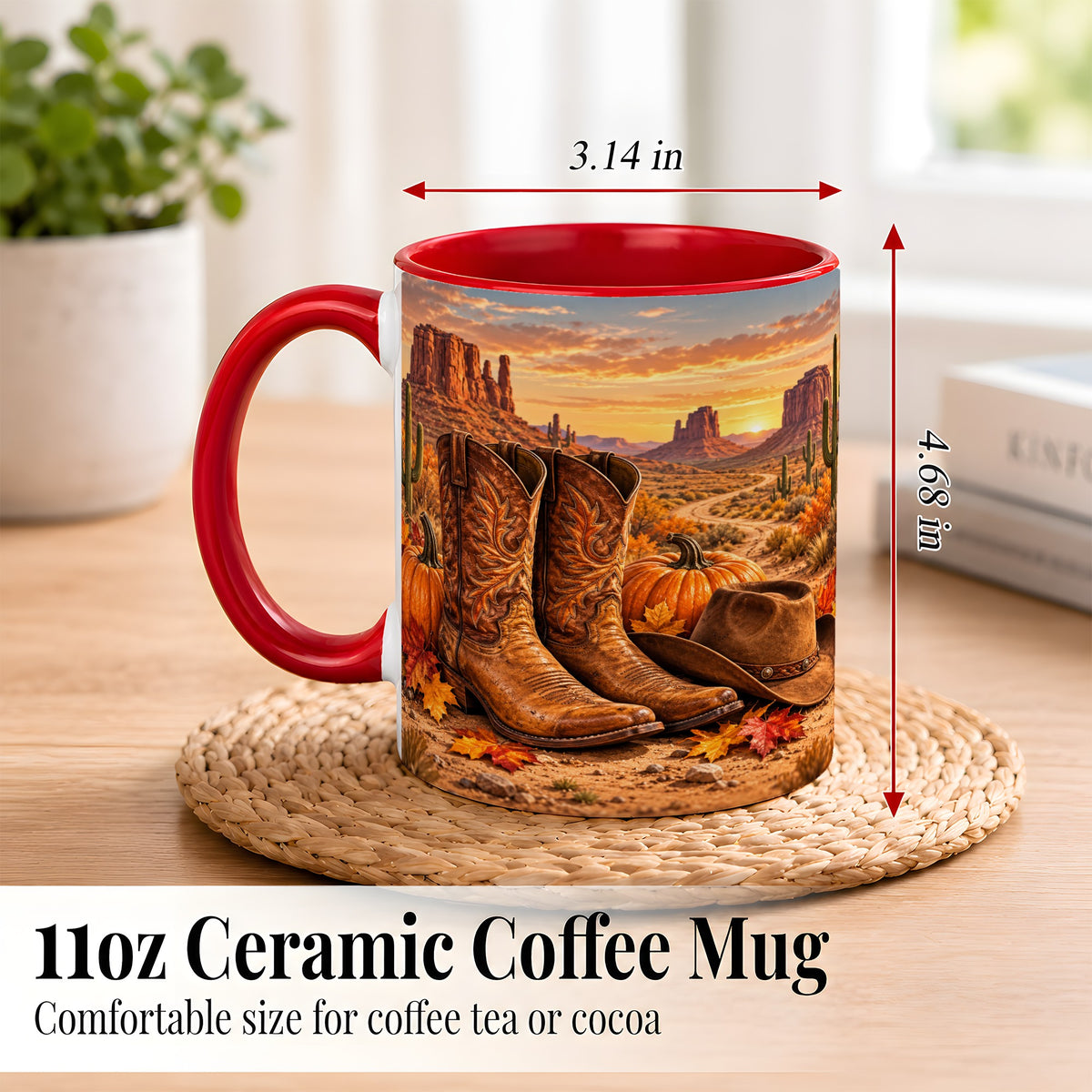 #pl[11oz|Red] Western Autumn Coffee Mug, Cowboy Boots Mug, Ceramic Cup