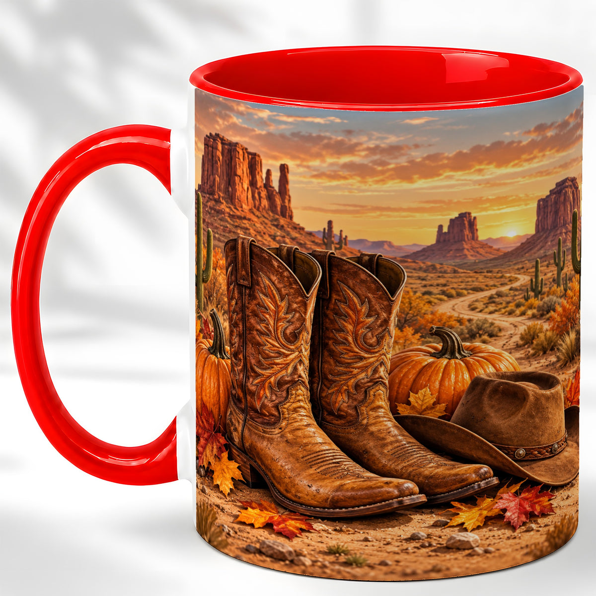 Western Autumn Coffee Mug, Cowboy Boots Mug, Ceramic Cup