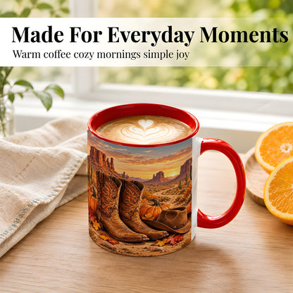 #pl[11oz|Red] Western Autumn Coffee Mug, Cowboy Boots Mug, Ceramic Cup