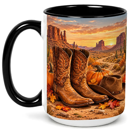 #pl[15oz|Black] Western Autumn Coffee Mug, Cowboy Boots Mug, Ceramic Cup