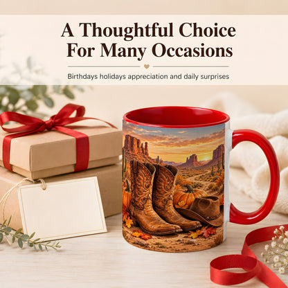 #pl[11oz|Red] Western Autumn Coffee Mug, Cowboy Boots Mug, Ceramic Cup
