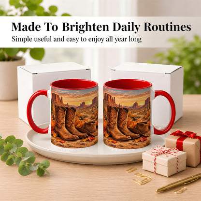 #pl[11oz|Red] Western Autumn Coffee Mug, Cowboy Boots Mug, Ceramic Cup