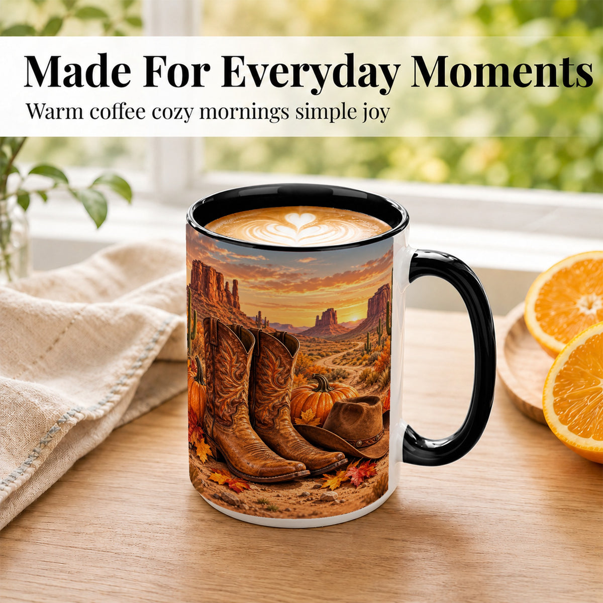#pl[15oz|Black] Western Autumn Coffee Mug, Cowboy Boots Mug, Ceramic Cup