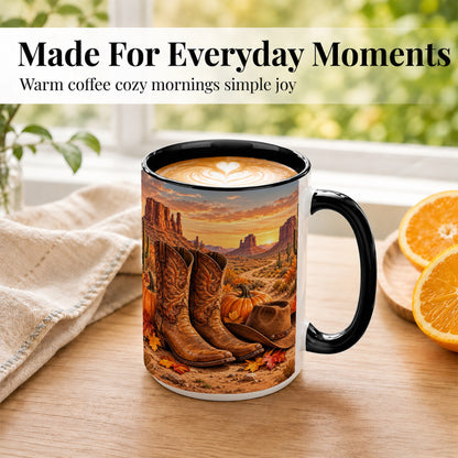 #pl[15oz|Black] Western Autumn Coffee Mug, Cowboy Boots Mug, Ceramic Cup