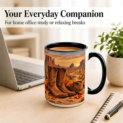 #pl[15oz|Black] Western Autumn Coffee Mug, Cowboy Boots Mug, Ceramic Cup