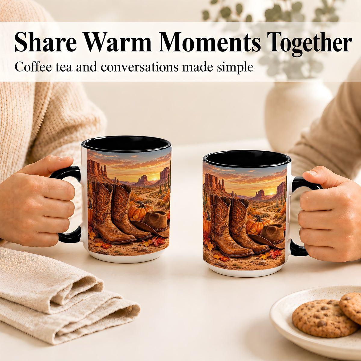 #pl[15oz|Black] Western Autumn Coffee Mug, Cowboy Boots Mug, Ceramic Cup