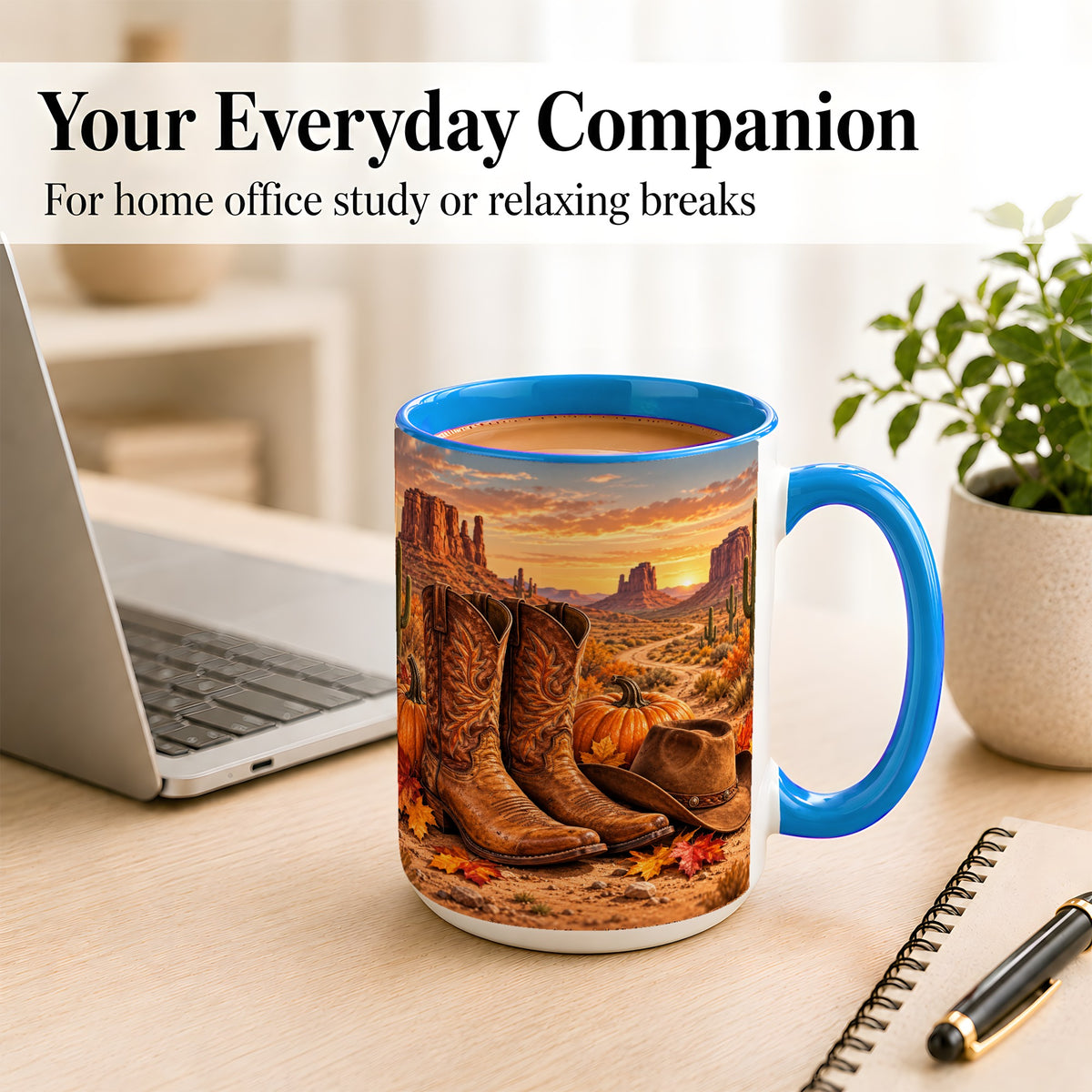 #pl[15oz|Blue] Western Autumn Coffee Mug, Cowboy Boots Mug, Ceramic Cup