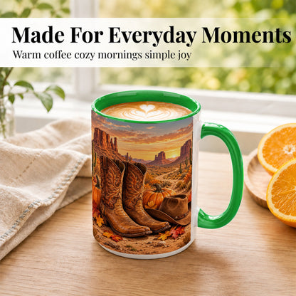 #pl[15oz|Green] Western Autumn Coffee Mug, Cowboy Boots Mug, Ceramic Cup