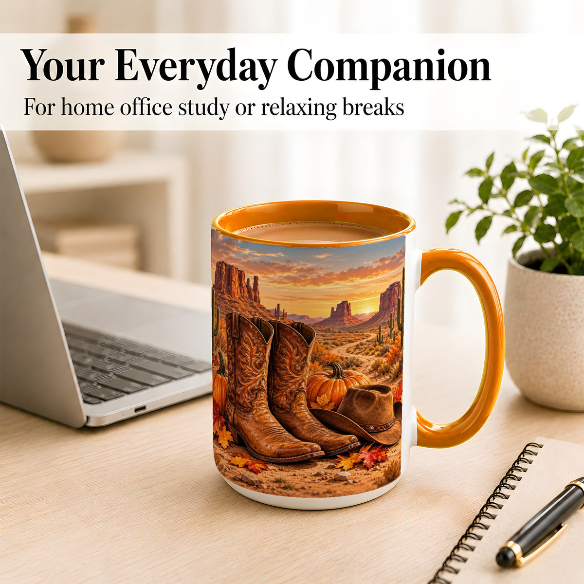 #pl[15oz|Orange] Western Autumn Coffee Mug, Cowboy Boots Mug, Ceramic Cup