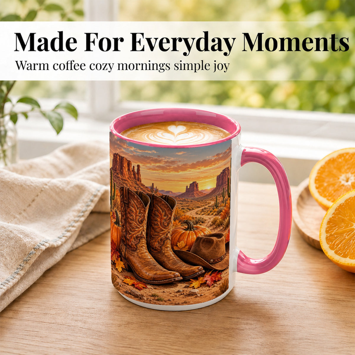 #pl[15oz|Pink] Western Autumn Coffee Mug, Cowboy Boots Mug, Ceramic Cup