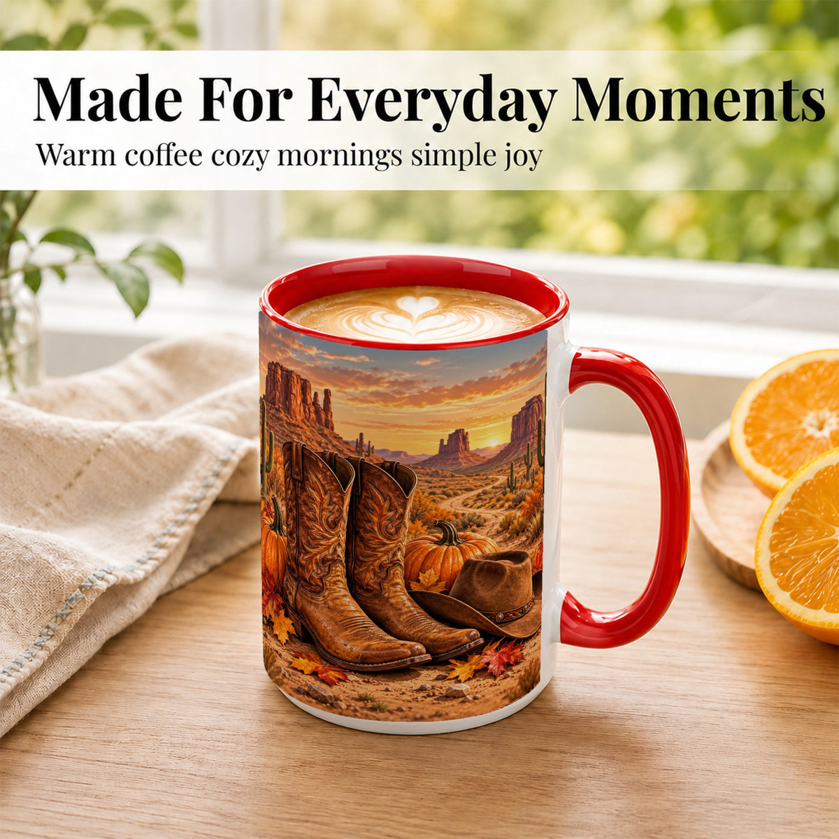#pl[15oz|Red] Western Autumn Coffee Mug, Cowboy Boots Mug, Ceramic Cup