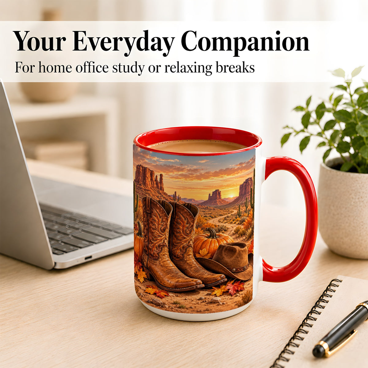 #pl[15oz|Red] Western Autumn Coffee Mug, Cowboy Boots Mug, Ceramic Cup