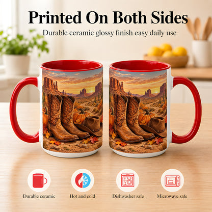 #pl[15oz|Red] Western Autumn Coffee Mug, Cowboy Boots Mug, Ceramic Cup