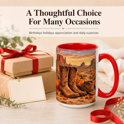 #pl[15oz|Red] Western Autumn Coffee Mug, Cowboy Boots Mug, Ceramic Cup