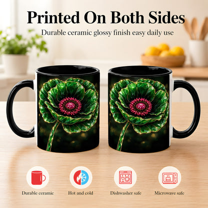 #pl[11oz|Black] Emerald Floral Coffee Mug, Gemstone Style Flower Mug, Ceramic Cup
