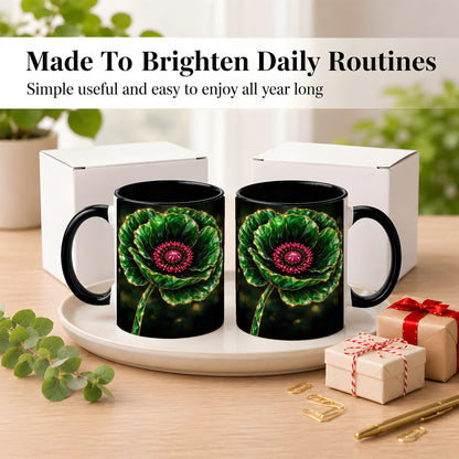 #pl[11oz|Black] Emerald Floral Coffee Mug, Gemstone Style Flower Mug, Ceramic Cup