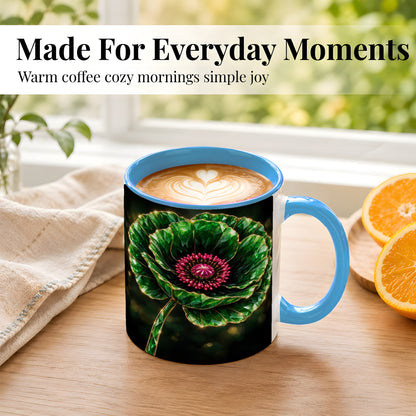 #pl[11oz|Blue] Emerald Floral Coffee Mug, Gemstone Style Flower Mug, Ceramic Cup