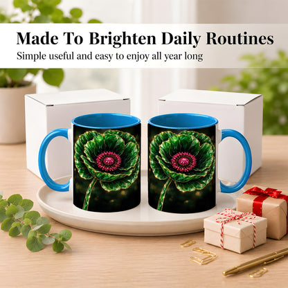 #pl[11oz|Blue] Emerald Floral Coffee Mug, Gemstone Style Flower Mug, Ceramic Cup