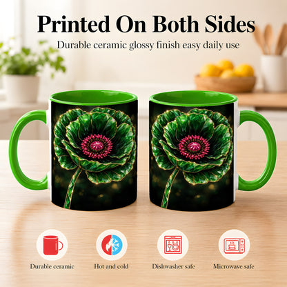 #pl[11oz|Green] Emerald Floral Coffee Mug, Gemstone Style Flower Mug, Ceramic Cup