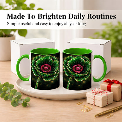 #pl[11oz|Green] Emerald Floral Coffee Mug, Gemstone Style Flower Mug, Ceramic Cup