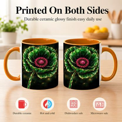 #pl[11oz|Orange] Emerald Floral Coffee Mug, Gemstone Style Flower Mug, Ceramic Cup