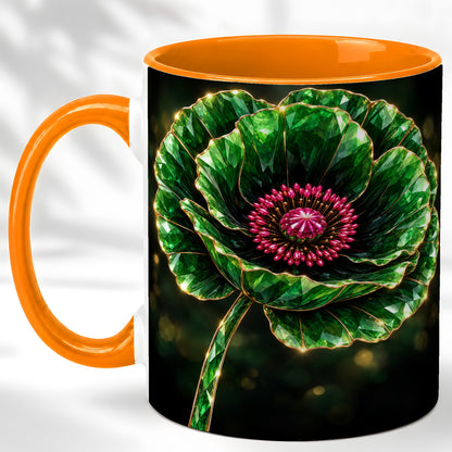 #pl[11oz|Orange] Emerald Floral Coffee Mug, Gemstone Style Flower Mug, Ceramic Cup