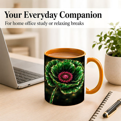 #pl[11oz|Orange] Emerald Floral Coffee Mug, Gemstone Style Flower Mug, Ceramic Cup