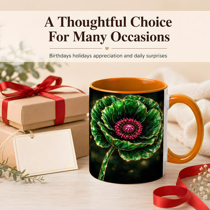 #pl[11oz|Orange] Emerald Floral Coffee Mug, Gemstone Style Flower Mug, Ceramic Cup