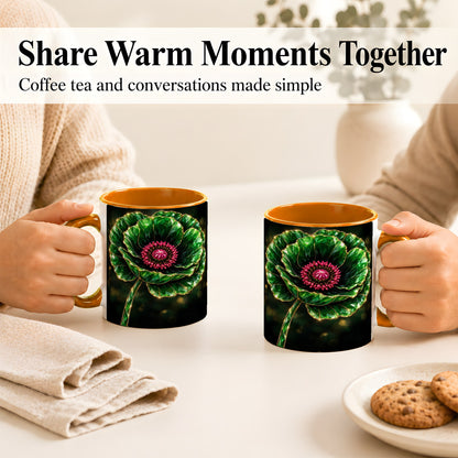 #pl[11oz|Orange] Emerald Floral Coffee Mug, Gemstone Style Flower Mug, Ceramic Cup
