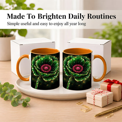 #pl[11oz|Orange] Emerald Floral Coffee Mug, Gemstone Style Flower Mug, Ceramic Cup
