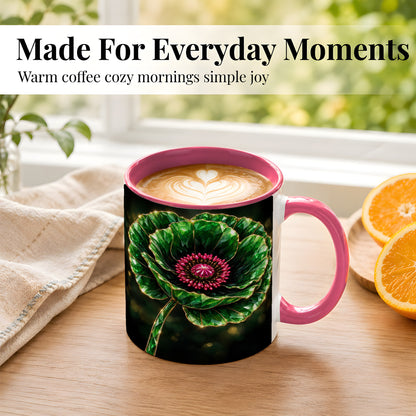 #pl[11oz|Pink] Emerald Floral Coffee Mug, Gemstone Style Flower Mug, Ceramic Cup