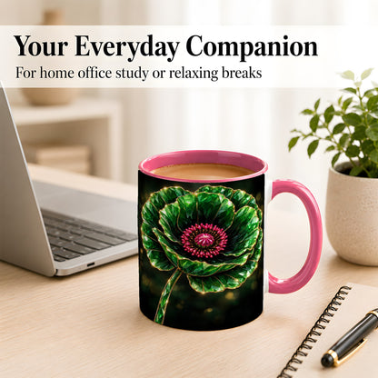 #pl[11oz|Pink] Emerald Floral Coffee Mug, Gemstone Style Flower Mug, Ceramic Cup