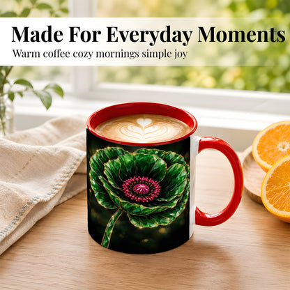#pl[11oz|Red] Emerald Floral Coffee Mug, Gemstone Style Flower Mug, Ceramic Cup