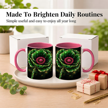#pl[11oz|Pink] Emerald Floral Coffee Mug, Gemstone Style Flower Mug, Ceramic Cup