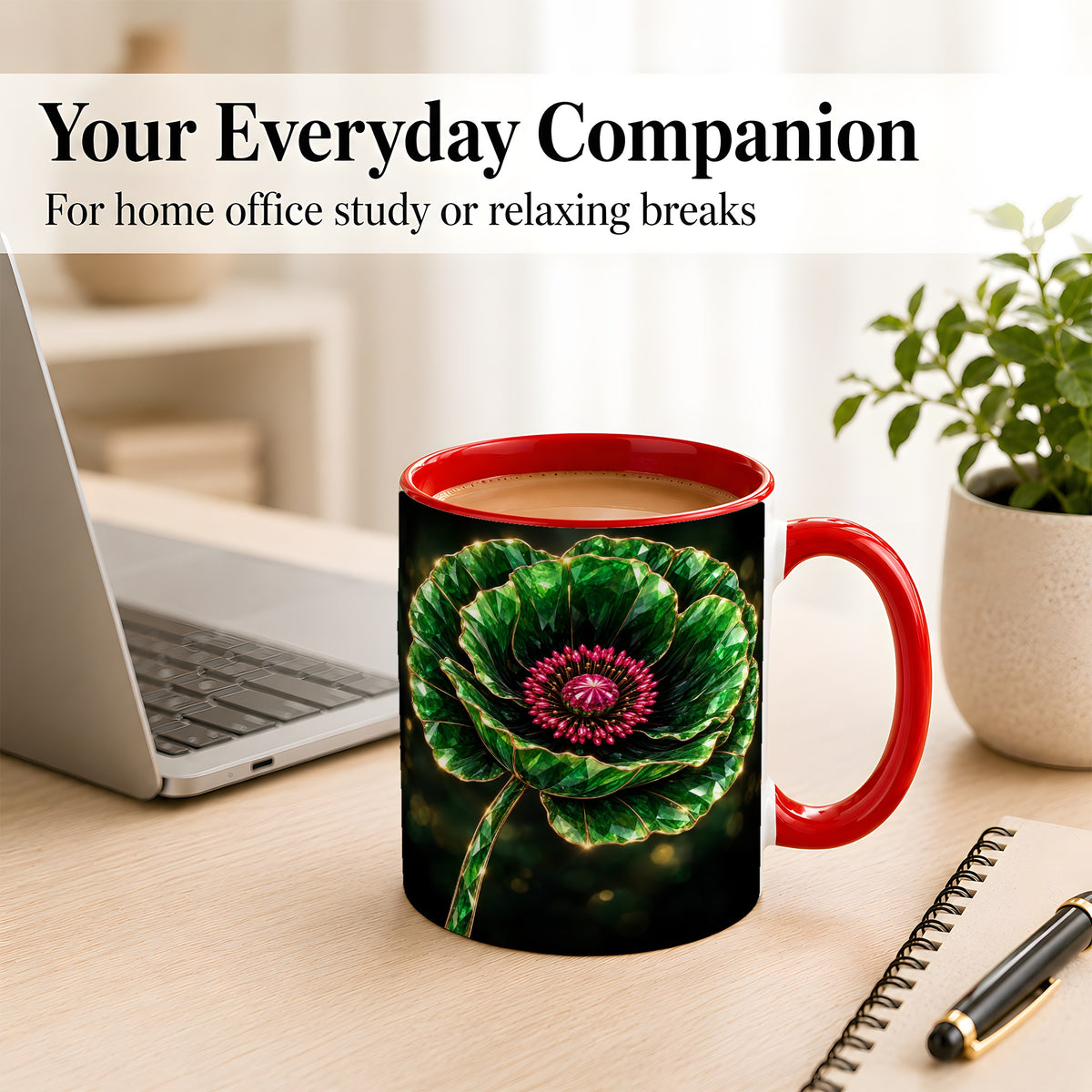 #pl[11oz|Red] Emerald Floral Coffee Mug, Gemstone Style Flower Mug, Ceramic Cup