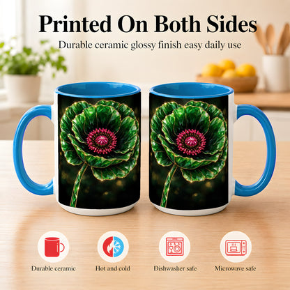 #pl[15oz|Blue] Emerald Floral Coffee Mug, Gemstone Style Flower Mug, Ceramic Cup