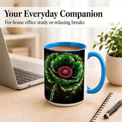 #pl[15oz|Blue] Emerald Floral Coffee Mug, Gemstone Style Flower Mug, Ceramic Cup