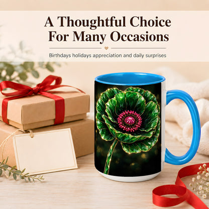 #pl[15oz|Blue] Emerald Floral Coffee Mug, Gemstone Style Flower Mug, Ceramic Cup