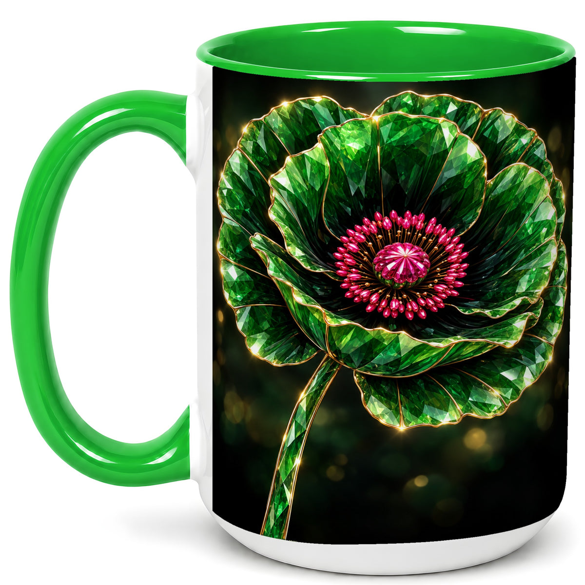 #pl[15oz|Green] Emerald Floral Coffee Mug, Gemstone Style Flower Mug, Ceramic Cup