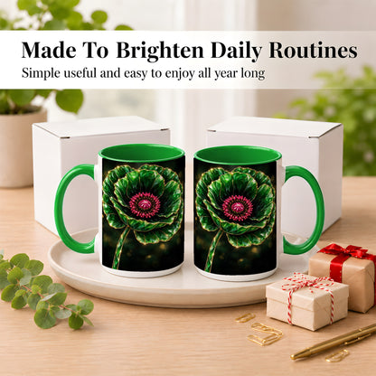 #pl[15oz|Green] Emerald Floral Coffee Mug, Gemstone Style Flower Mug, Ceramic Cup