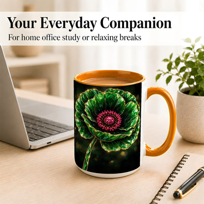 #pl[15oz|Orange] Emerald Floral Coffee Mug, Gemstone Style Flower Mug, Ceramic Cup
