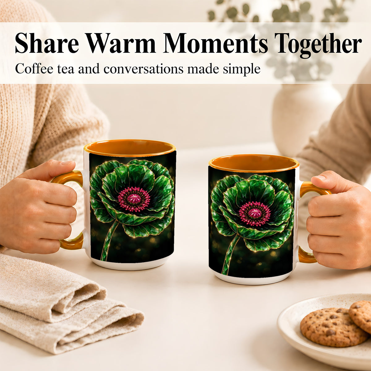 #pl[15oz|Orange] Emerald Floral Coffee Mug, Gemstone Style Flower Mug, Ceramic Cup